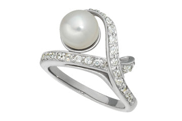 7/20 Carat Intercross Diamond & Pearl White Gold Ring Alain Raphael