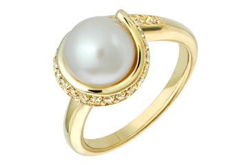 7/25 Carat Yellow Gold Cultured Pearl & Diamond Ring Alain Raphael