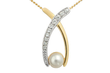 7/32 Carat Diamond & Pearl 14K Gold Pendant With Chain Alain Raphael