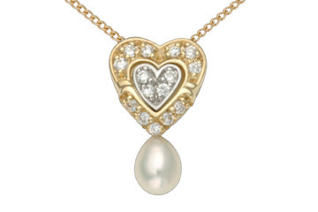 7/32 Carat Diamond & Pearl 14K Heart Pendant With Chain Alain Raphael