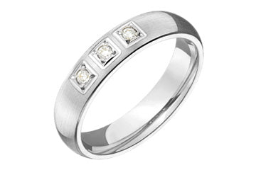 9/100 Carat White Gold Engraved Three Diamond Wedding Band Alain Raphael