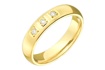 9/100 Carat Yellow Gold 14kt Engraved Three Diamond Wedding Band Alain Raphael