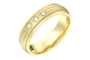 9/100 Carat Yellow Gold 14kt Wedding Band with Three Diamonds Alain Raphael
