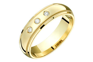 9/100 Carat Yellow Gold Wedding Band With Three Diamonds Alain Raphael