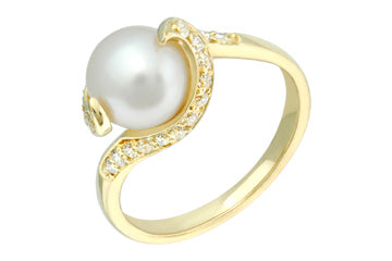 9/25 Carat Cultured Pearl & Diamond Yellow Gold Ring. Alain Raphael