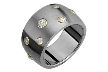 9/25 Carat Titanium Ring with Diamonds Set in Gold Collets Alain Raphael
