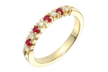 9/50 Carat Diamond & Ruby Yellow Gold Semi-Eternity Ring Alain Raphael