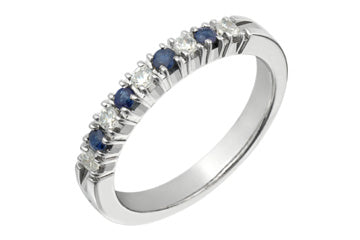 9/50 Carat White Gold Diamond & Blue Sapphire Semi-Eternity Ring Alain Raphael