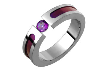 Amethyst Tension Set Titanium Ring With Magenta Inlay Alain Raphael
