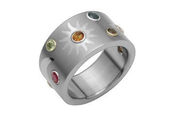Astrological Titanium Ring With Randomly Set Gemstones Alain Raphael