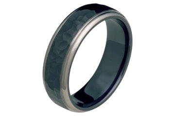 Black Titanium Ring with Hammered Engraving Alain Raphael