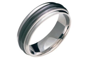 Black Titanium and 14kt White Gold Two Tone Engraved Wedding Band Alain Raphael