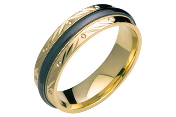Black Titanium and 14kt Yellow Gold Engraved Wedding Band Alain Raphael
