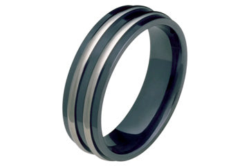 Black Titanium and Titanium Convex Groove Wedding Band Alain Raphael