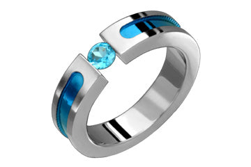 Blue Topaz Tension Set Titanium Ring With Blue Inlay Alain Raphael