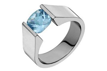Bold Aquamarine Checkered Cushion-Cut Titanium Ring Alain Raphael