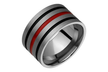 Bold Titanium Ring With Black & Red Inlays Alain Raphael