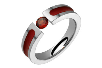 Burgundy Inlay Titanium Ring With Tension Set Garnet Alain Raphael