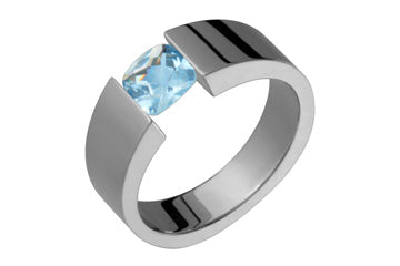 Checkered Aquamarine Tension Set Titanium Ring Alain Raphael