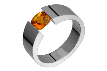 Checkered Cushion-Cut Tension Set Citrine & Titanium Ring Alain Raphael