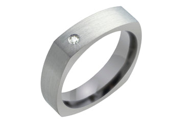 Comfort Fit Flat Titanium Square Band with Diamond Alain Raphael