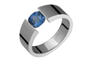 Dark Blue Sapphire Checkered Cushion-Cut Titanium Ring Alain Raphael