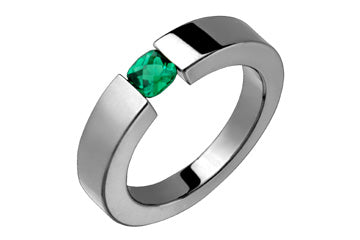 Dark Green Checkered Tension Set Emerald Titanium Ring Alain Raphael