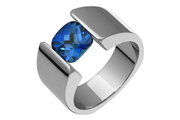 Deep Blue Checkered Sapphire Tension Set Titanium Ring Alain Raphael