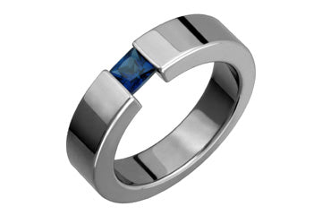 Deep Blue Square Sapphire Tension Titanium Ring Alain Raphael