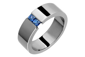 Deep Blue Square Tension Set Sapphire Titanium Ring Alain Raphael