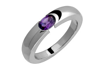Delicate Titanium Ring With Oval Shape Tension Set Amethyst Alain Raphael