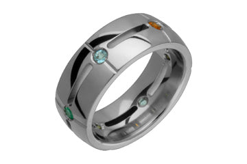 Delicately Carved Titanium Ring With 6 Multicolored Gemstones Alain Raphael