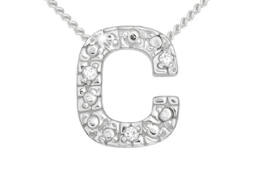 Diamond 14K White Gold Initial C Pendant With Chain Alain Raphael