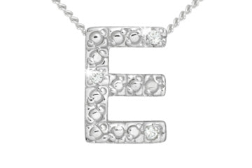 Diamond 14K White Gold Initial E Pendant With Chain Alain Raphael