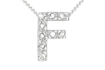 Diamond 14K White Gold Initial F Pendant With Chain Alain Raphael