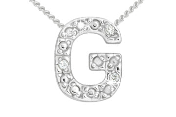 Diamond 14K White Gold Initial G Pendant With Chain Alain Raphael