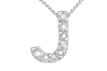 Diamond 14K White Gold Initial J Pendant With Chain Alain Raphael