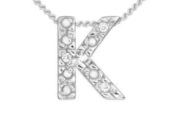 Diamond 14K White Gold Initial K Pendant With Chain Alain Raphael