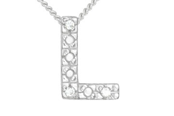 Diamond 14K White Gold Initial L Pendant With Chain Alain Raphael