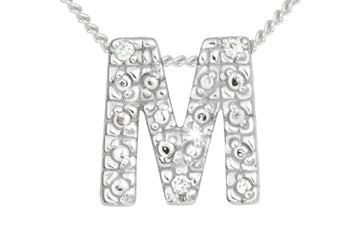 Diamond 14K White Gold Initial M Pendant With Chain Alain Raphael