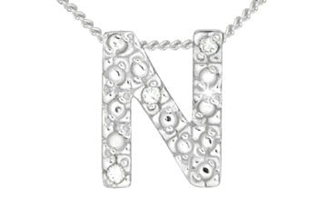 Diamond 14K White Gold Initial N Pendant With Chain Alain Raphael