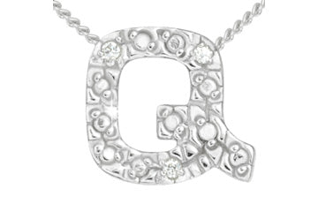 Diamond 14K White Gold Initial Q Pendant With Chain Alain Raphael