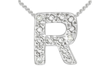 Diamond 14K White Gold Initial R Pendant With Chain Alain Raphael