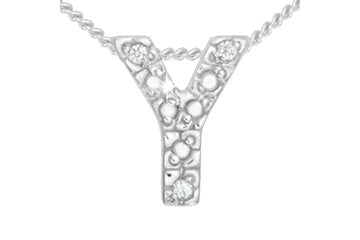 Diamond 14K White Gold Initial Y Pendant With Chain Alain Raphael