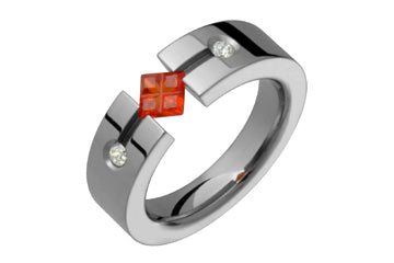 Diamond & Orange Square Illusion Titanium Ring Alain Raphael