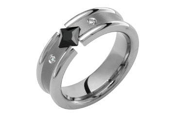 Diamond & Square Black Cubic Tension Set Titanium Ring Alain Raphael