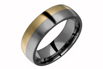 Domed Comfort Fit Titanium Band with Half Yellow Gold Inlay Alain Raphael