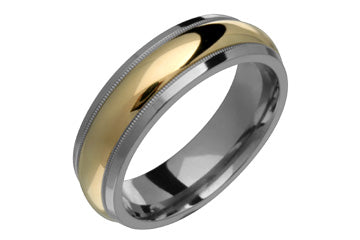 Domed Comfort Fit Titanium Ring & 14K Yellow Gold Inlay Alain Raphael
