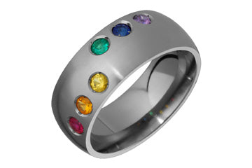 Domed Titanium Ring Set With Rainbow Color Gemstones Alain Raphael
