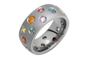 Domed Titanium Ring With Multicolored Sapphires Alain Raphael